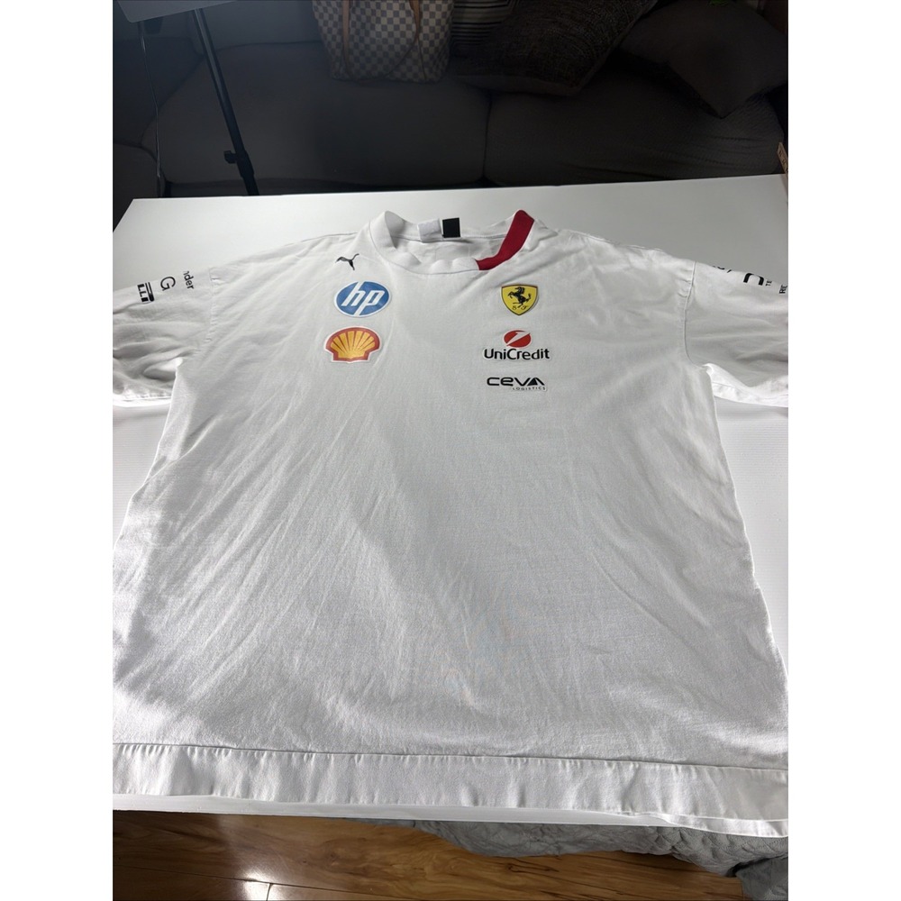 Scuderia Ferrari Puma Driver Shirt Mens Size 2xl White Short Sleeve Snap Hem